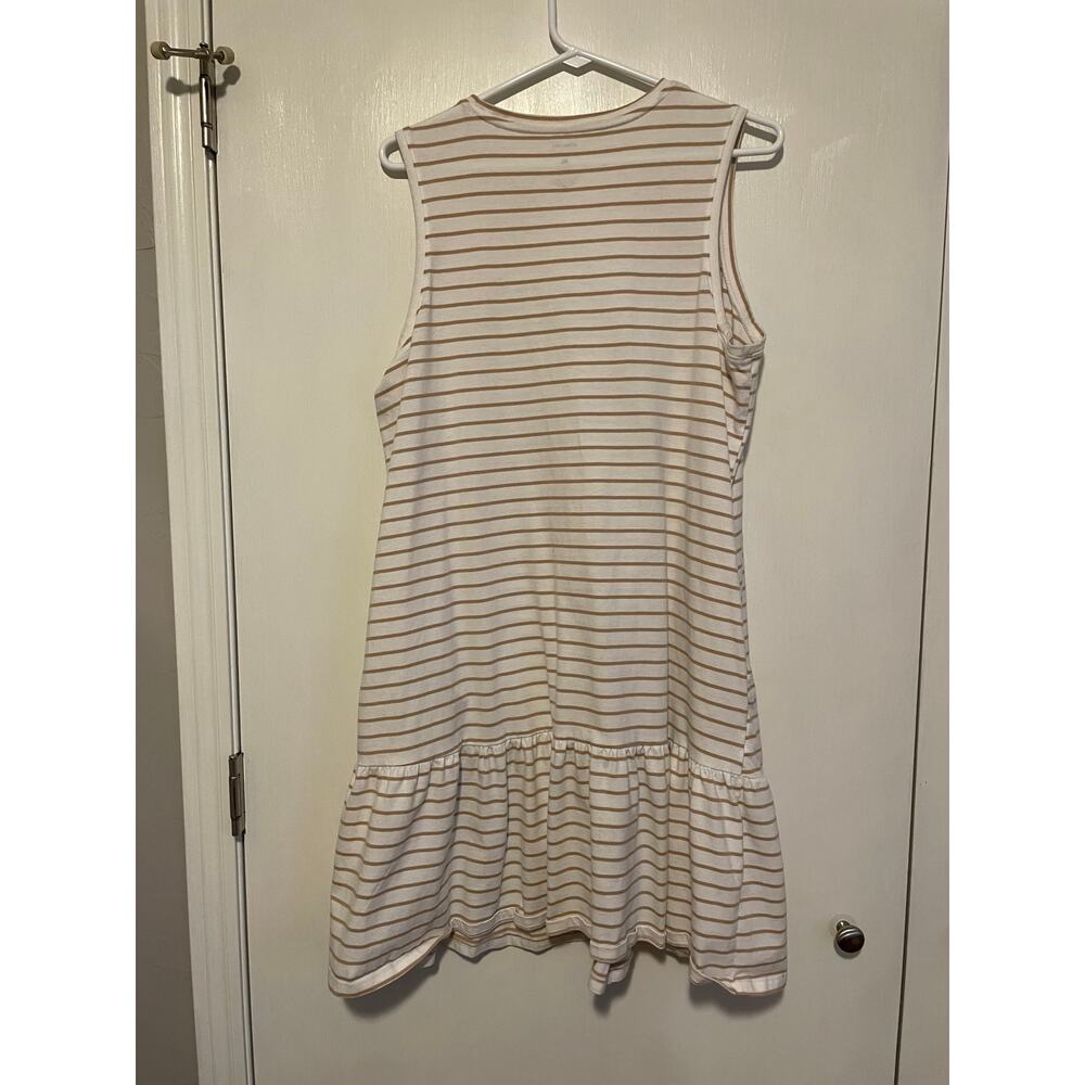 Sonoma Sleeveless Drop Waist Dress Tan Stripe Pleats Pockets Casual XL Coastal - Picture 2 of 5